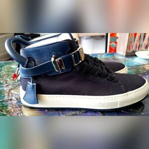 Buscemi High Navy Leather & Italian Fabric High-Top Sneaker Mens 42 NWOT